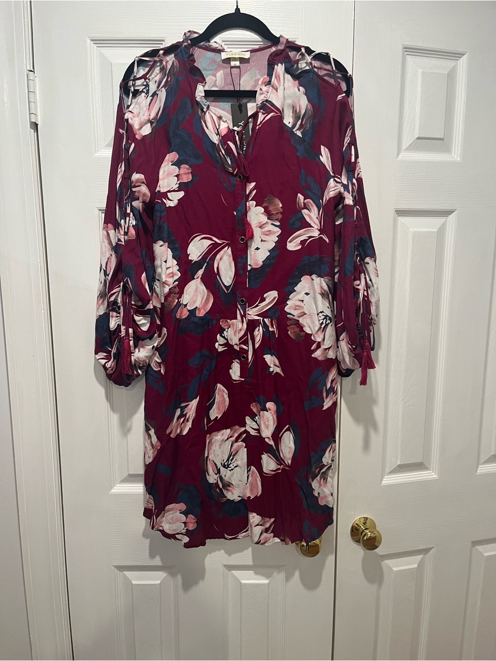Yumi Kim Floral Tunic Dress in Burgundy with Pink and Navy Accents